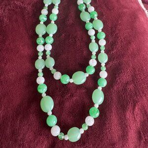 Elegant Green & White Beaded Necklace